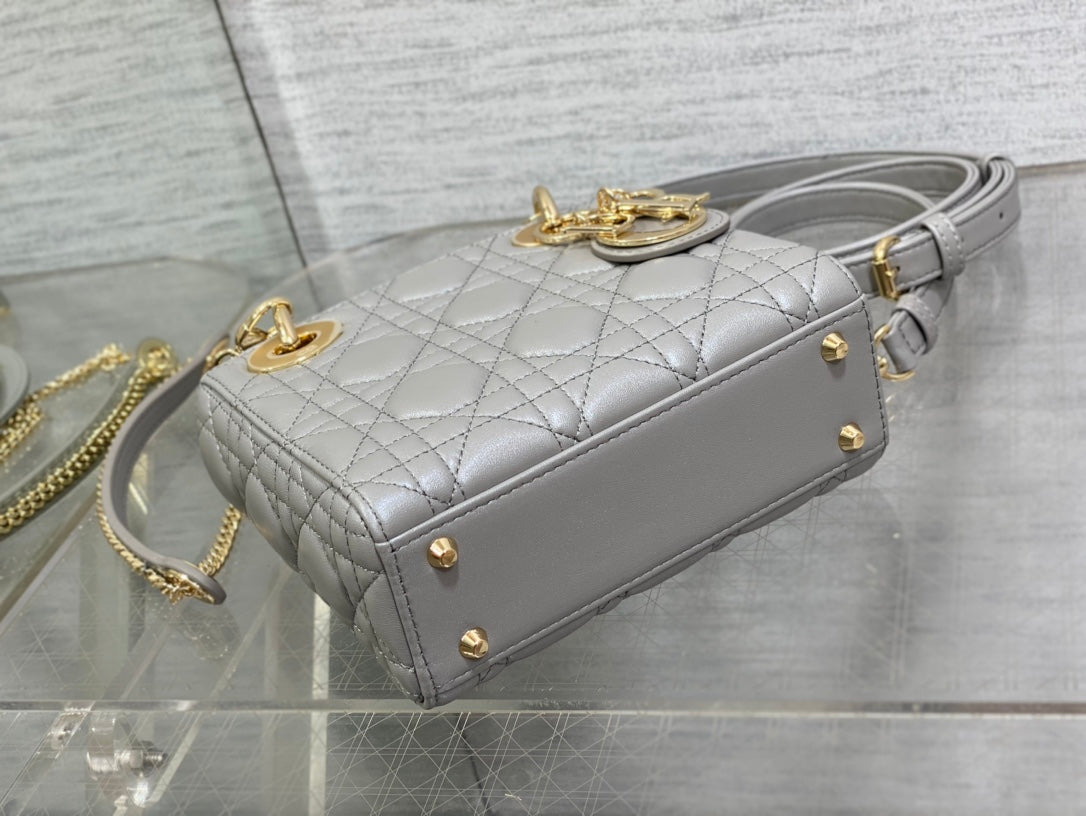 Mini Lady Dior Bag M0505 Gray Cannage Lambskin - Default Title - View 7