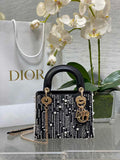Mini Lady Dior Bag M0505 Black Satin Embroidered with White Resin Pearls - Default Title - View 1
