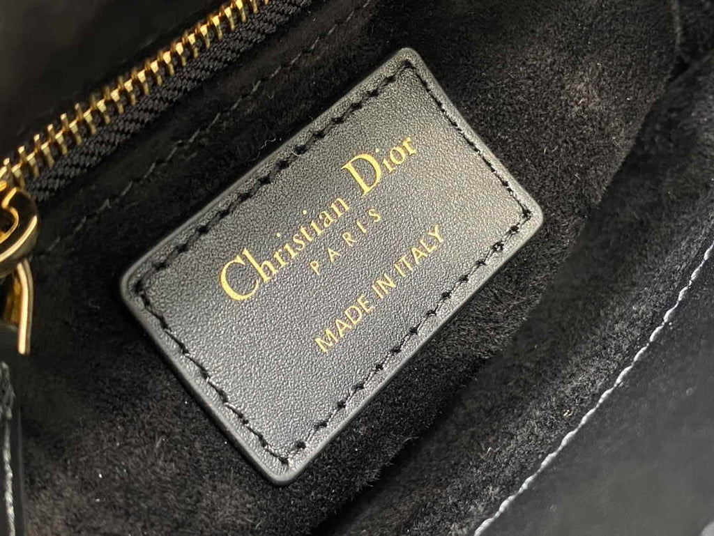 Mini Lady Dior Bag M0505 Black Satin Embroidered with White Resin Pearls - Default Title - View 7