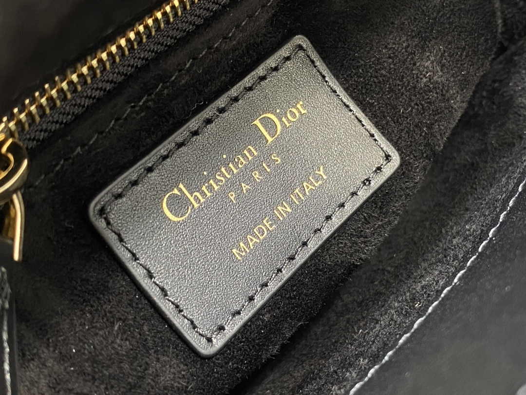 Mini Lady Dior Bag M0505 Black Satin Embroidered with White Resin Pearls - Default Title - View 7