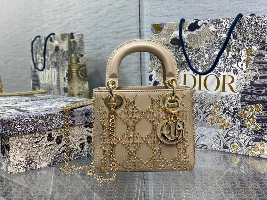 Mini Lady Dior Bag M0505 Apricot Lambskin M916 - Default Title - View 1