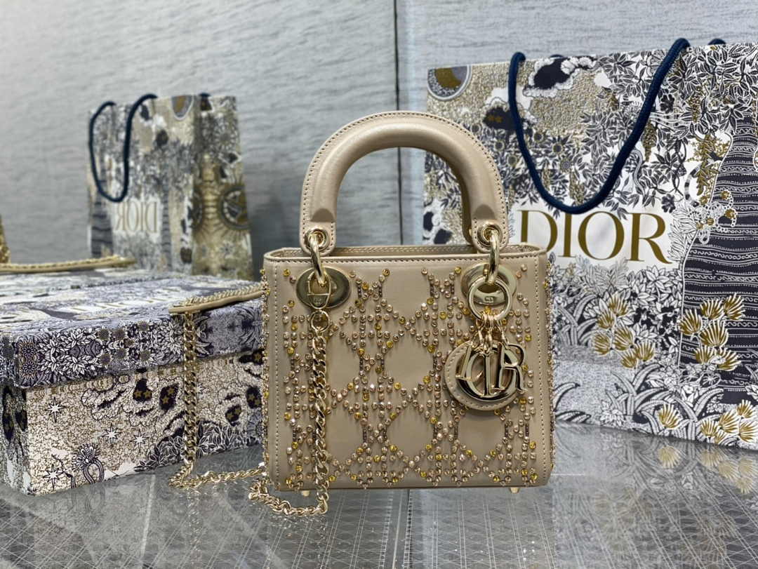Mini Lady Dior Bag M0505 Apricot Lambskin M916 - Default Title - View 1