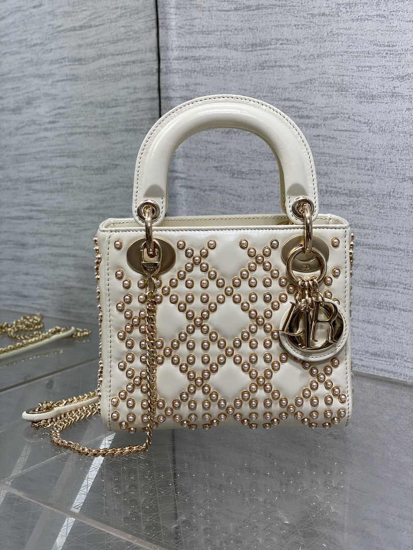 Mini Lady Dior Bag M0505 White Lambskin M915 - Default Title - View 2