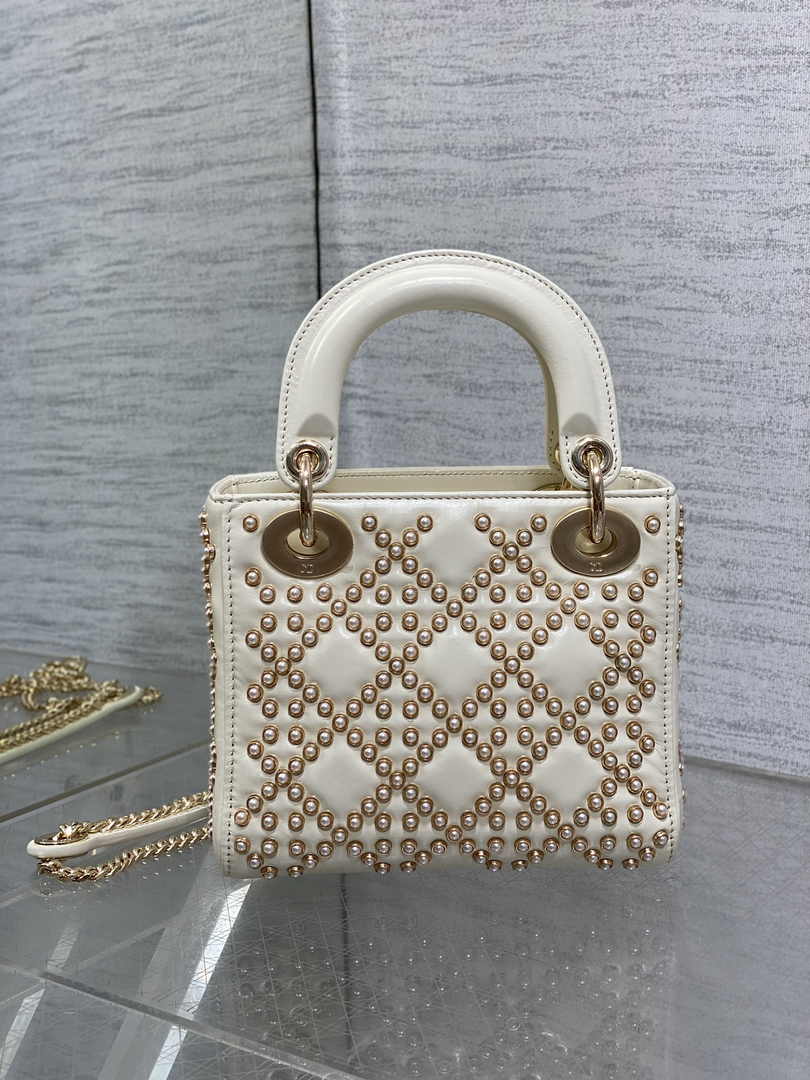 Mini Lady Dior Bag M0505 White Lambskin M915 - Default Title - View 3