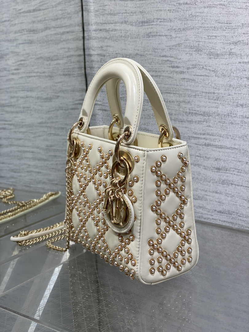 Mini Lady Dior Bag M0505 White Lambskin M915 - Default Title - View 4