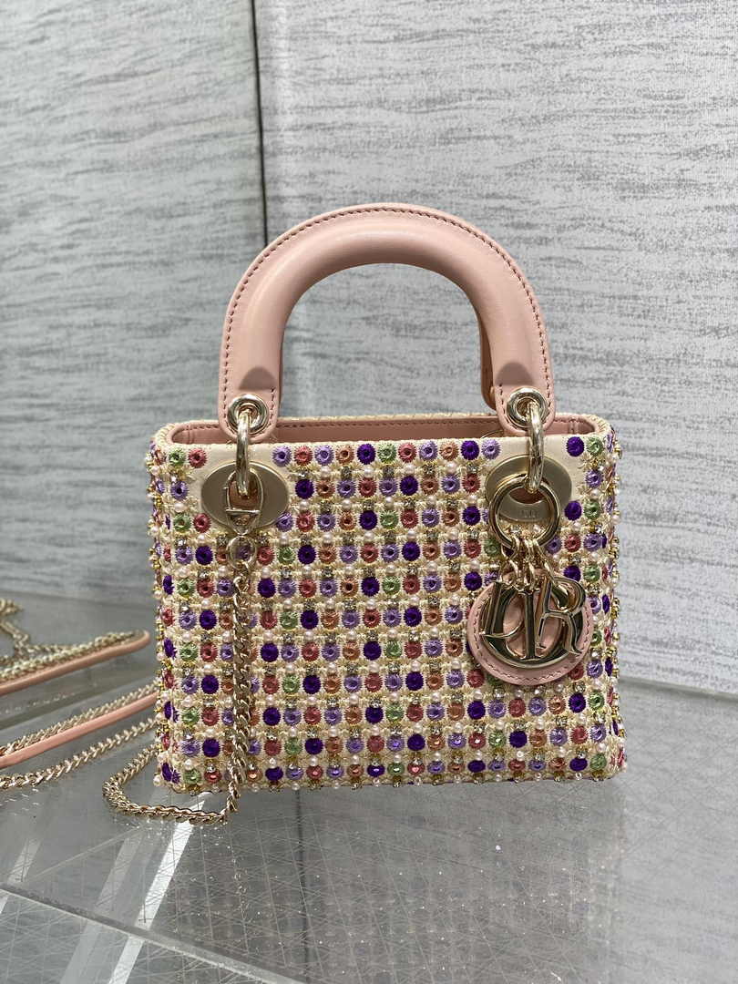 Mini Lady Dior Bag M0505 Pink Satin Embroidered - Default Title - View 2