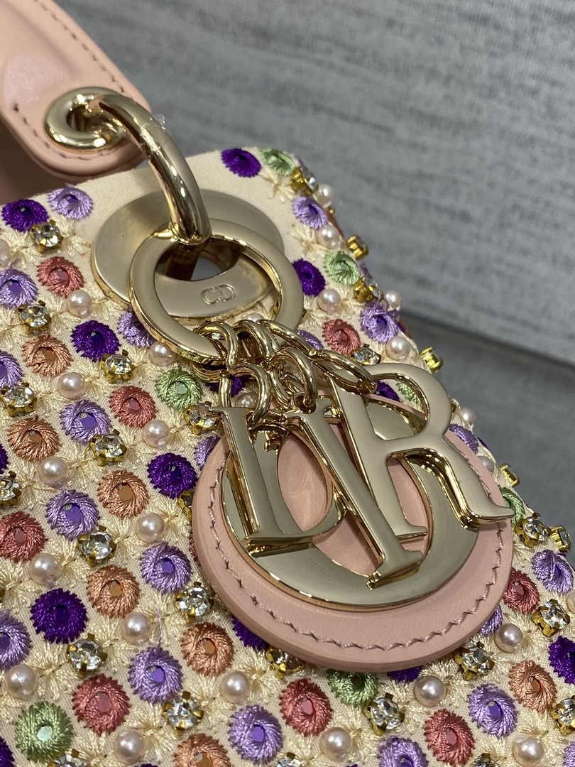 Mini Lady Dior Bag M0505 Pink Satin Embroidered - Default Title - View 9