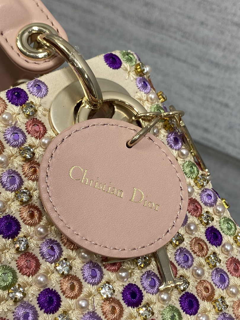 Mini Lady Dior Bag M0505 Pink Satin Embroidered - Default Title - View 8
