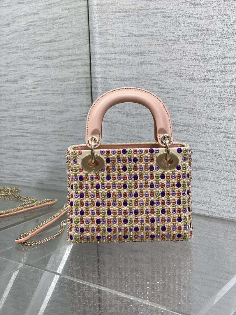 Mini Lady Dior Bag M0505 Pink Satin Embroidered - Default Title - View 3