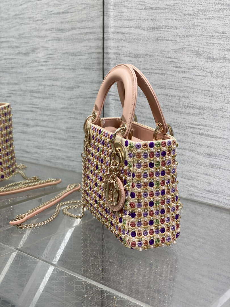 Mini Lady Dior Bag M0505 Pink Satin Embroidered - Default Title - View 4
