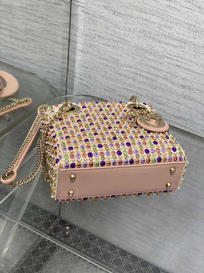 Mini Lady Dior Bag M0505 Pink Satin Embroidered - Default Title - View 5