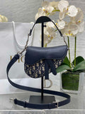 Mini Saddle Bag with Strap M0456 Blue Dior Oblique Jacquard and Smooth Calfskin