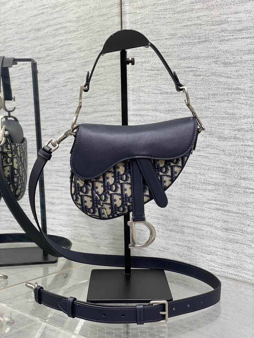 Mini Saddle Bag with Strap M0456 Blue Dior Oblique Jacquard and Smooth Calfskin