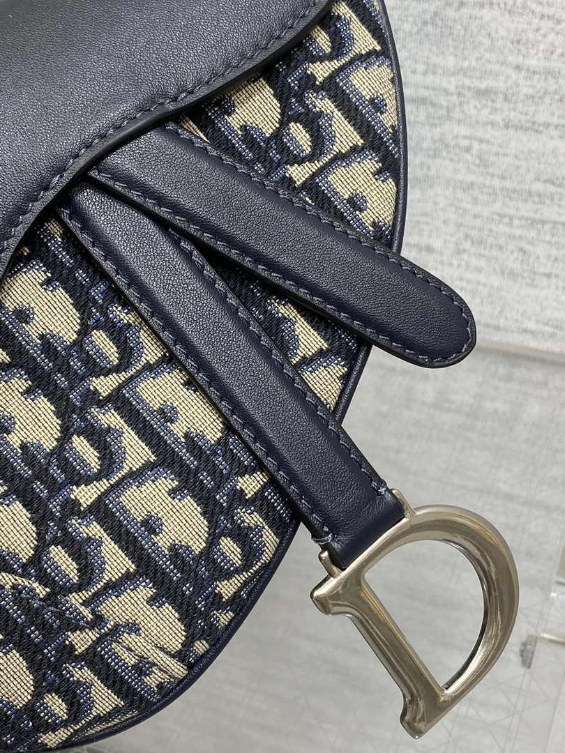 Mini Saddle Bag with Strap M0456 Blue Dior Oblique Jacquard and Smooth Calfskin