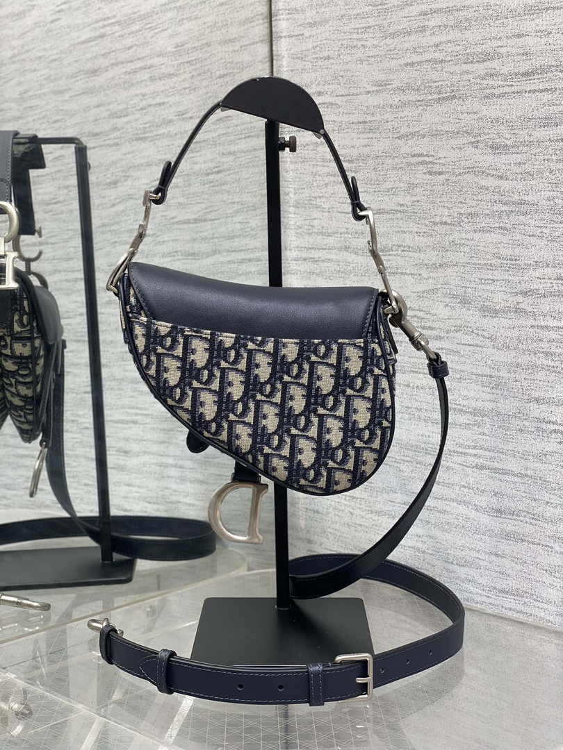 Mini Saddle Bag with Strap M0456 Blue Dior Oblique Jacquard and Smooth Calfskin