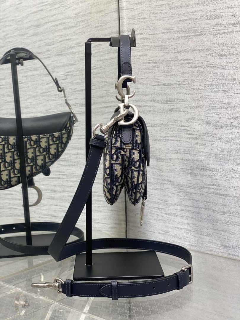 Mini Saddle Bag with Strap M0456 Blue Dior Oblique Jacquard and Smooth Calfskin