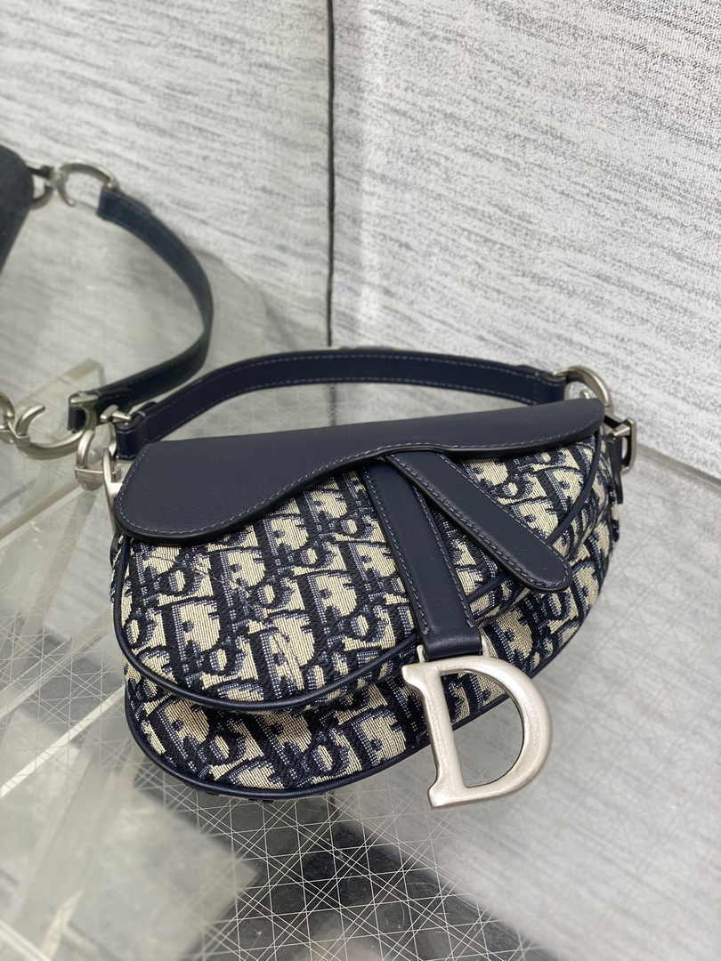 Mini Saddle Bag with Strap M0456 Blue Dior Oblique Jacquard and Smooth Calfskin