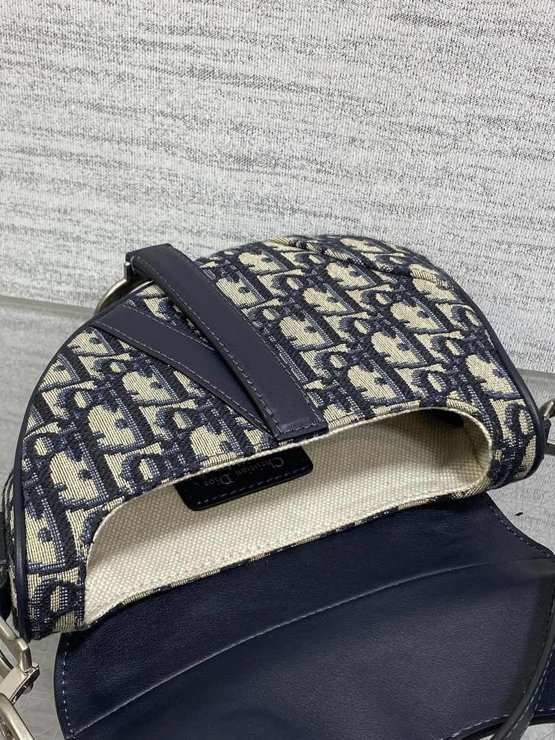 Mini Saddle Bag with Strap M0456 Blue Dior Oblique Jacquard and Smooth Calfskin