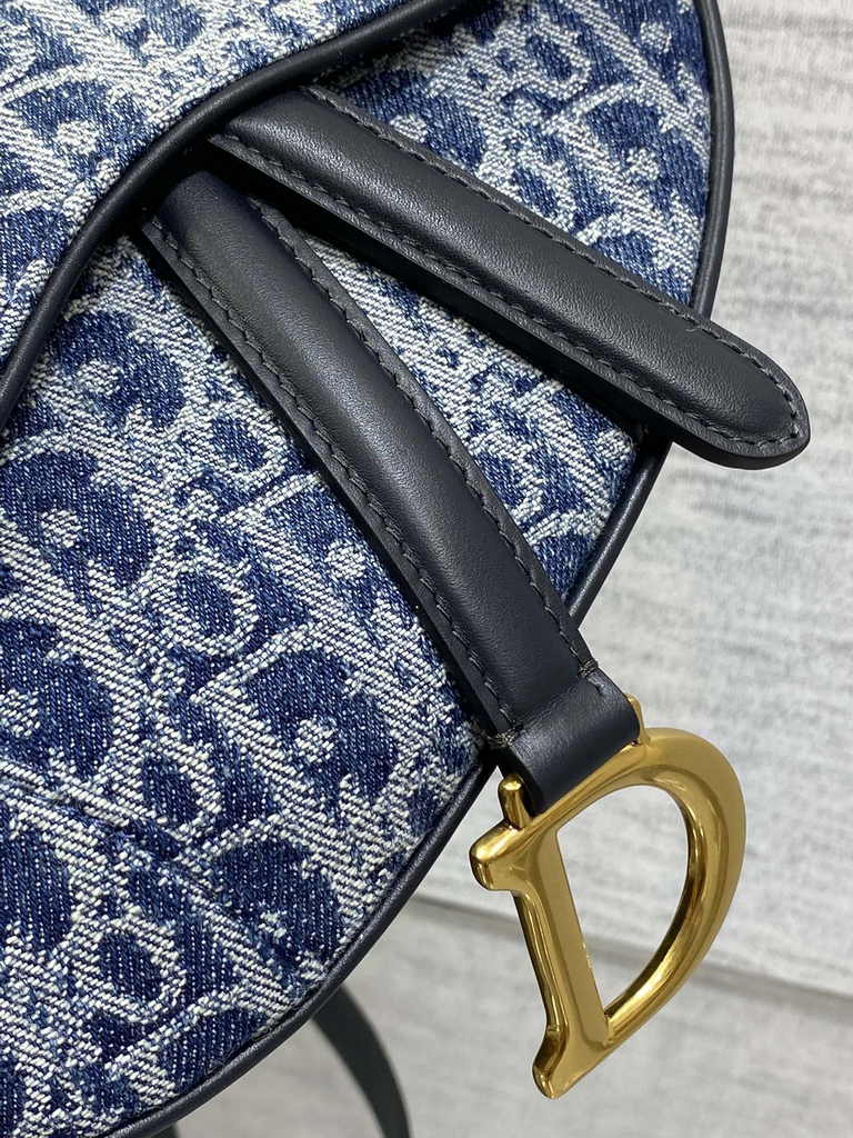 Dior Mini Saddle Bag with Strap M0456 Blue Denim Dior Oblique Jacquard
