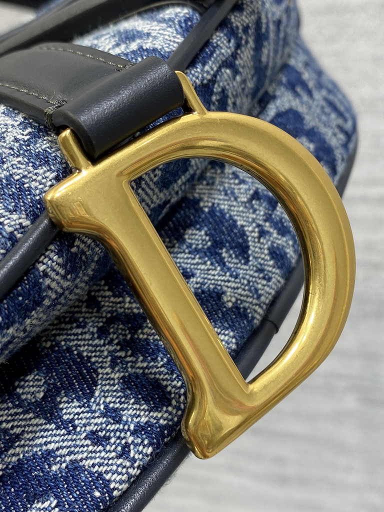 Dior Mini Saddle Bag with Strap M0456 Blue Denim Dior Oblique Jacquard