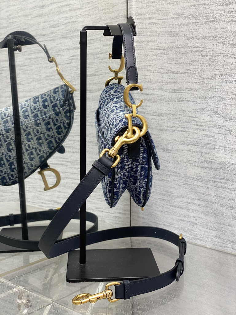 Dior Mini Saddle Bag with Strap M0456 Blue Denim Dior Oblique Jacquard