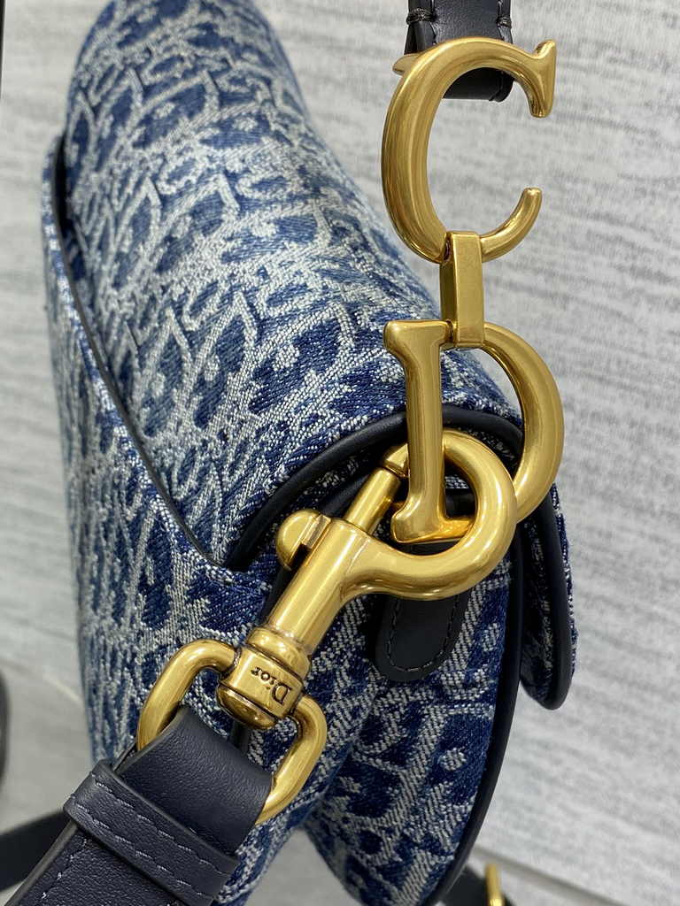 Dior Mini Saddle Bag with Strap M0456 Blue Denim Dior Oblique Jacquard
