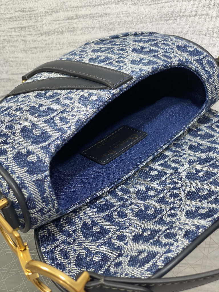 Dior Mini Saddle Bag with Strap M0456 Blue Denim Dior Oblique Jacquard