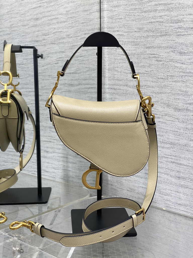 Dior Mini Saddle Bag with Strap M0456 Apricot Grained Calfskin