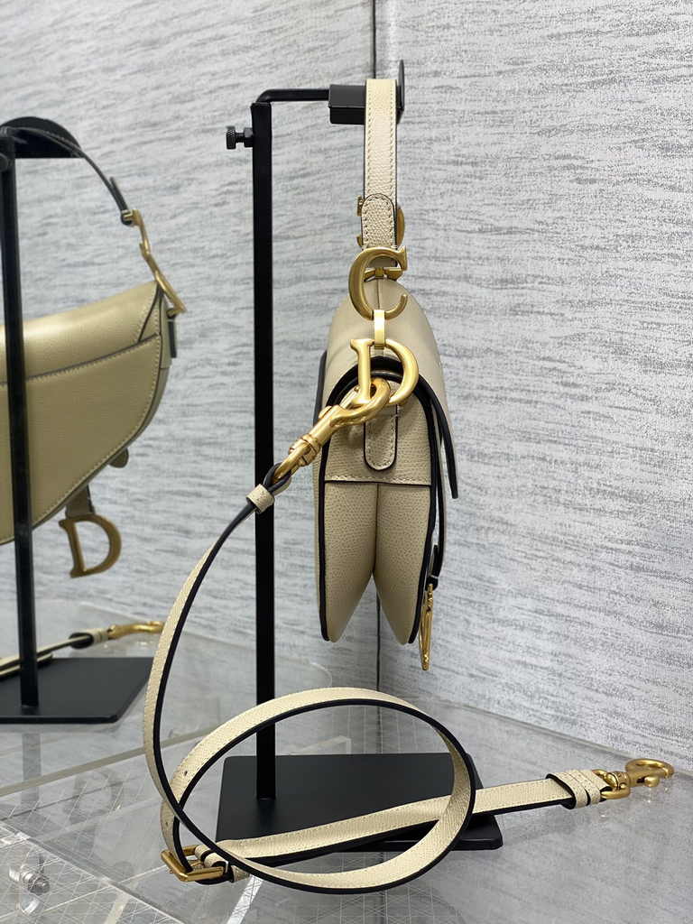 Dior Mini Saddle Bag with Strap M0456 Apricot Grained Calfskin