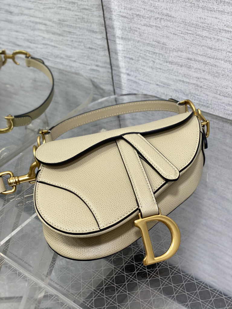 Dior Mini Saddle Bag with Strap M0456 Apricot Grained Calfskin