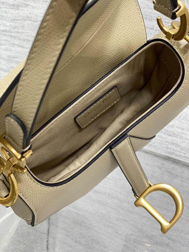 Dior Mini Saddle Bag with Strap M0456 Apricot Grained Calfskin
