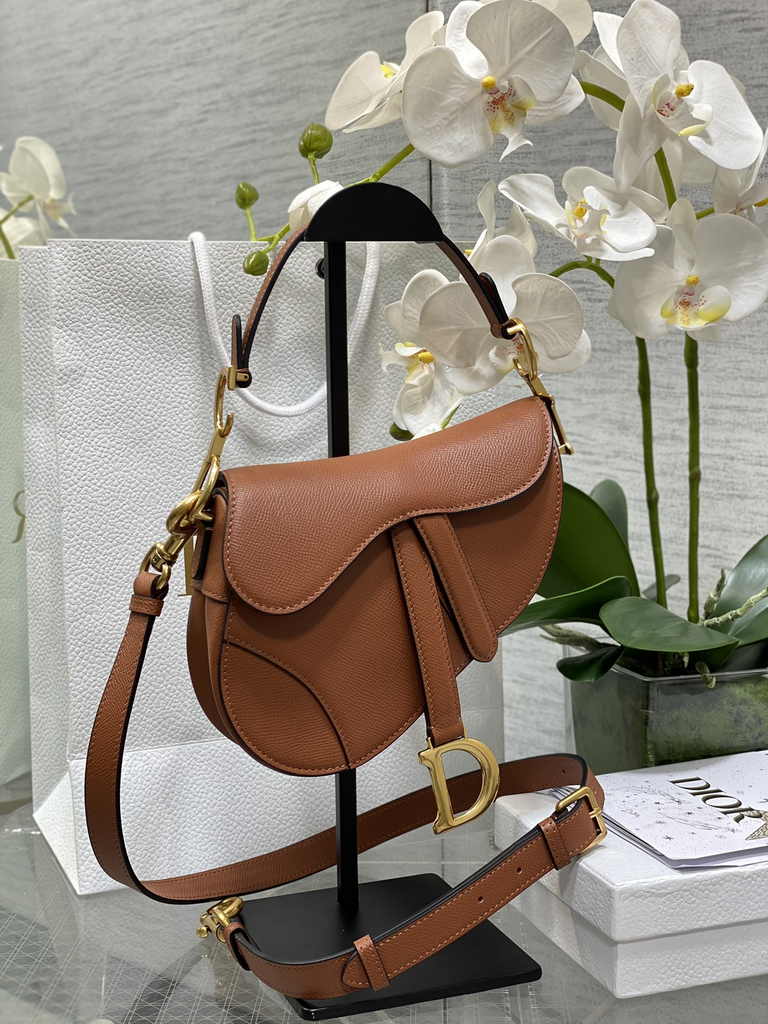 Dior Mini Saddle Bag with Strap M0456 Golden Saddle Grained Calfskin