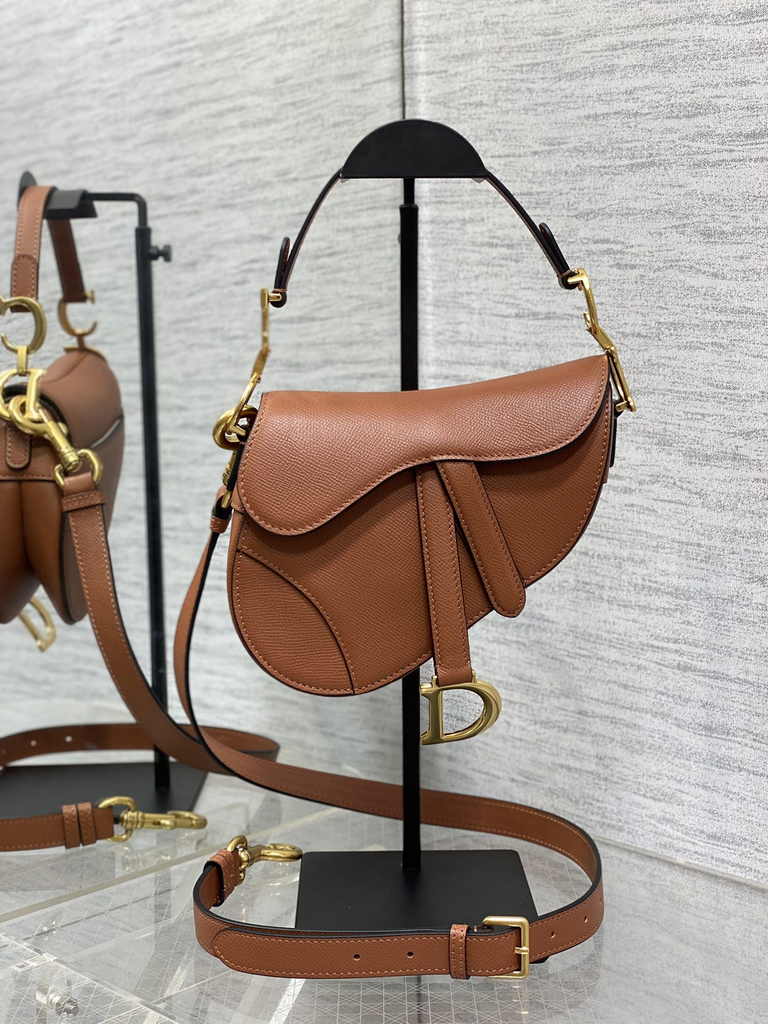 Dior Mini Saddle Bag with Strap M0456 Golden Saddle Grained Calfskin