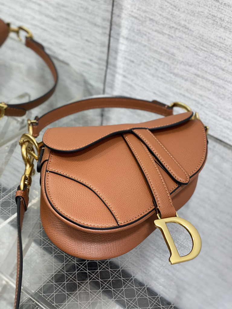 Dior Mini Saddle Bag with Strap M0456 Golden Saddle Grained Calfskin