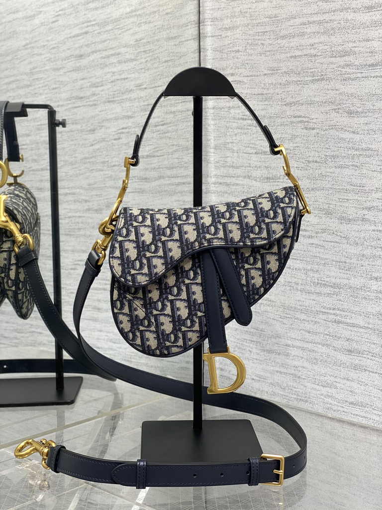 Dior Mini Saddle Bag with Strap M0456 Blue Dior Oblique Jacquard