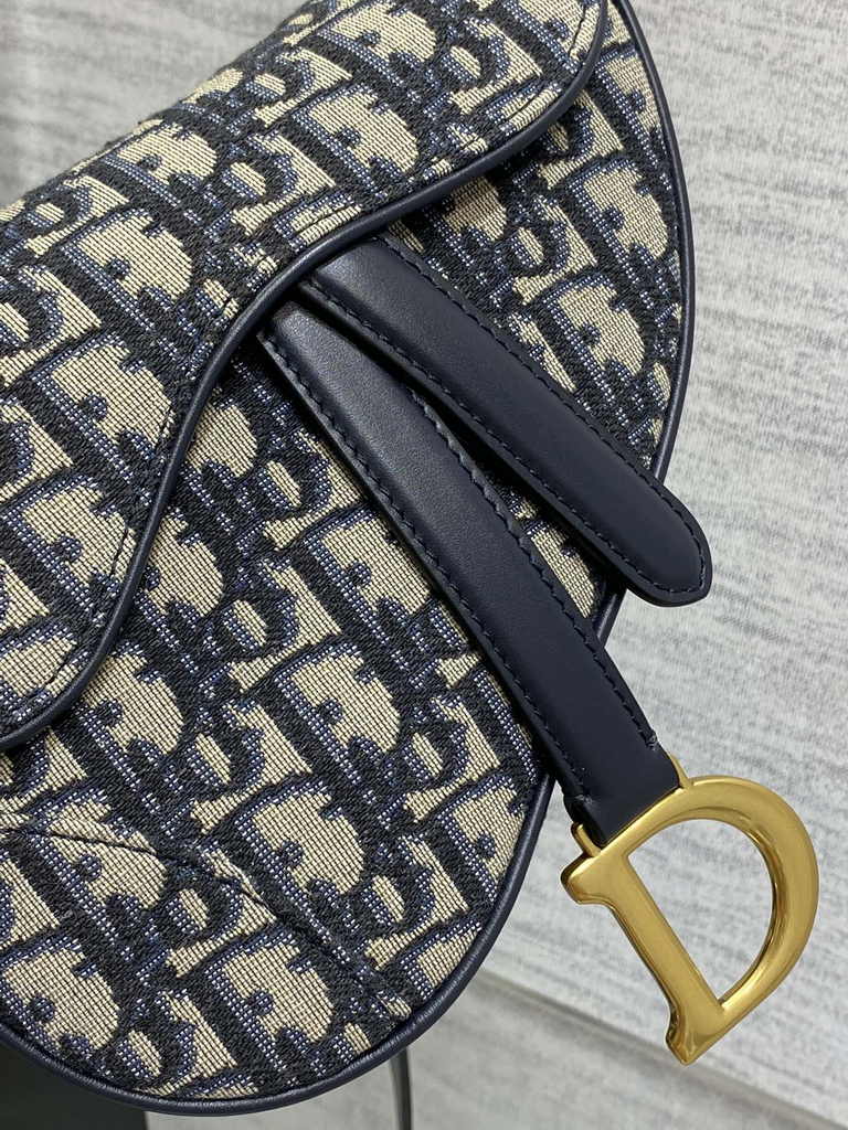 Dior Mini Saddle Bag with Strap M0456 Blue Dior Oblique Jacquard