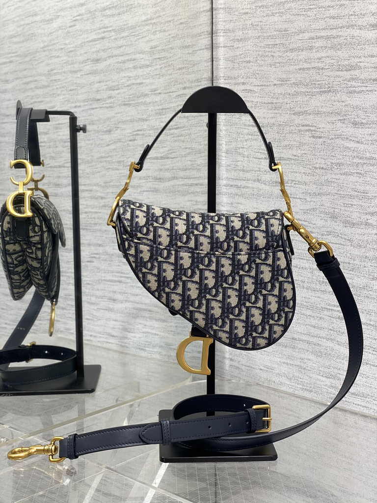 Dior Mini Saddle Bag with Strap M0456 Blue Dior Oblique Jacquard