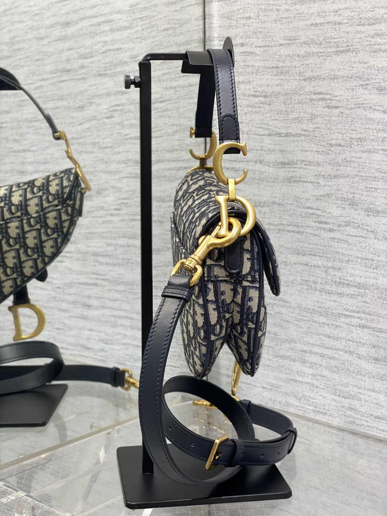 Dior Mini Saddle Bag with Strap M0456 Blue Dior Oblique Jacquard