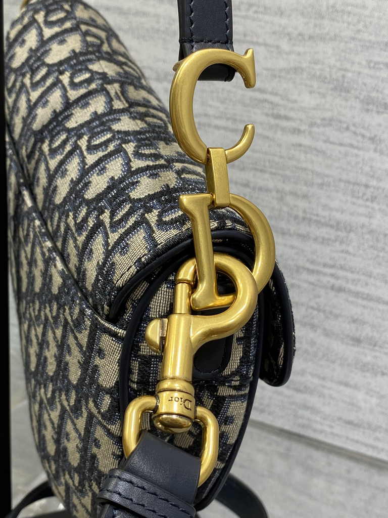Dior Mini Saddle Bag with Strap M0456 Blue Dior Oblique Jacquard