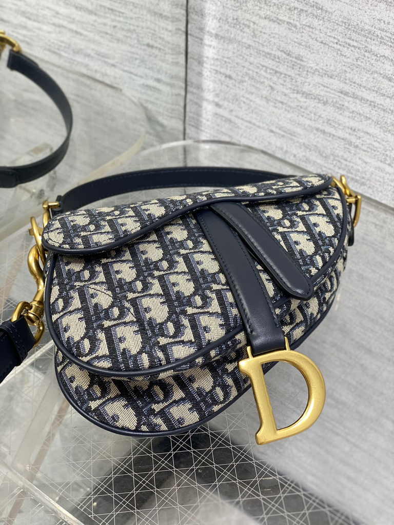 Dior Mini Saddle Bag with Strap M0456 Blue Dior Oblique Jacquard