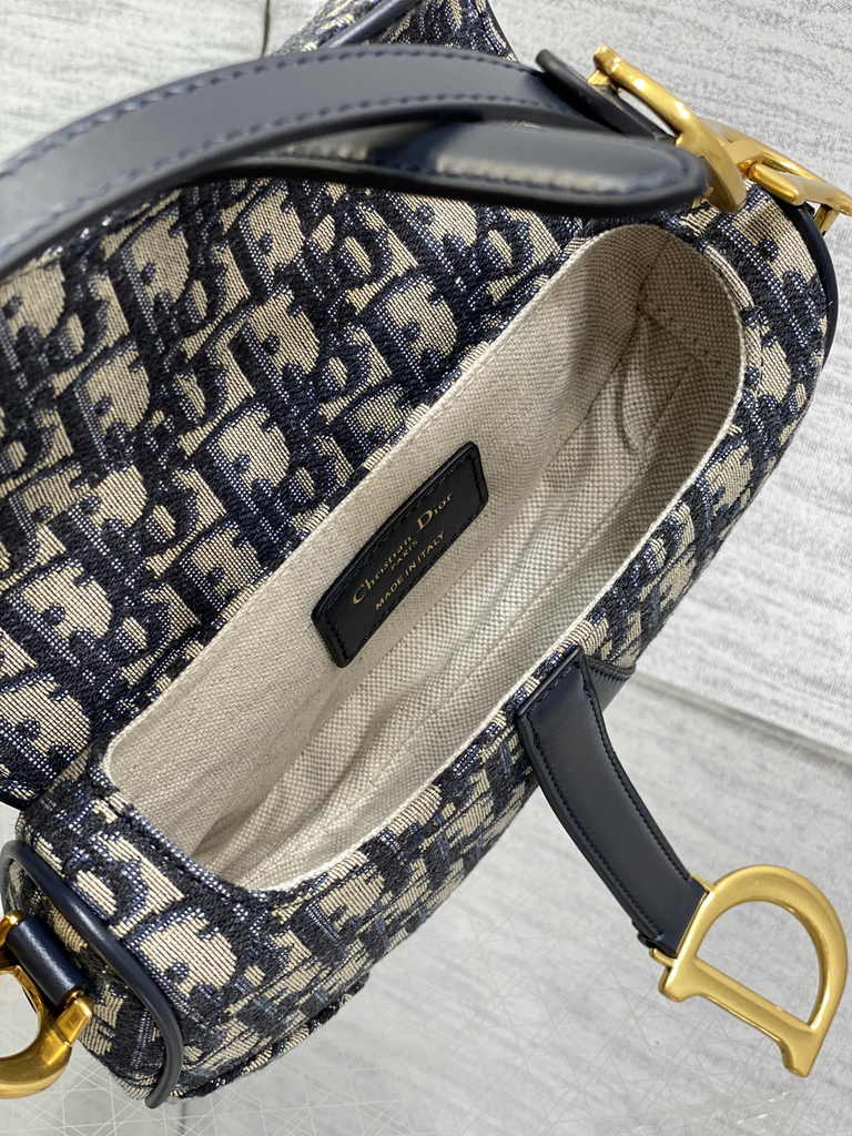 Dior Mini Saddle Bag with Strap M0456 Blue Dior Oblique Jacquard