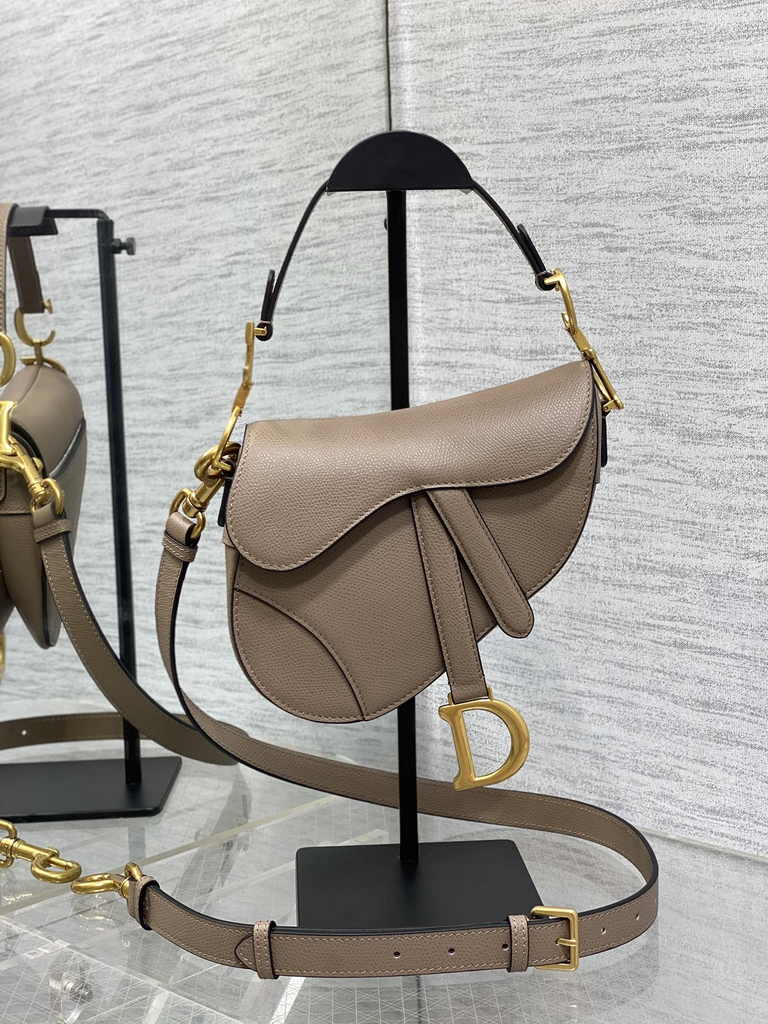 Dior Mini Saddle Bag with Strap M0456 Warm Taupe Grained Calfskin