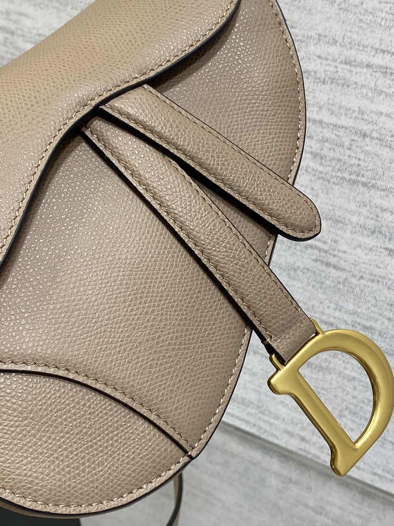 Dior Mini Saddle Bag with Strap M0456 Warm Taupe Grained Calfskin