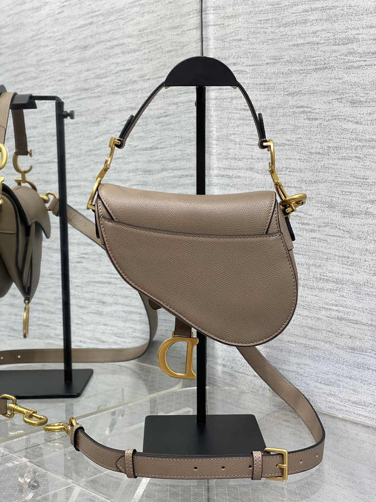 Dior Mini Saddle Bag with Strap M0456 Warm Taupe Grained Calfskin