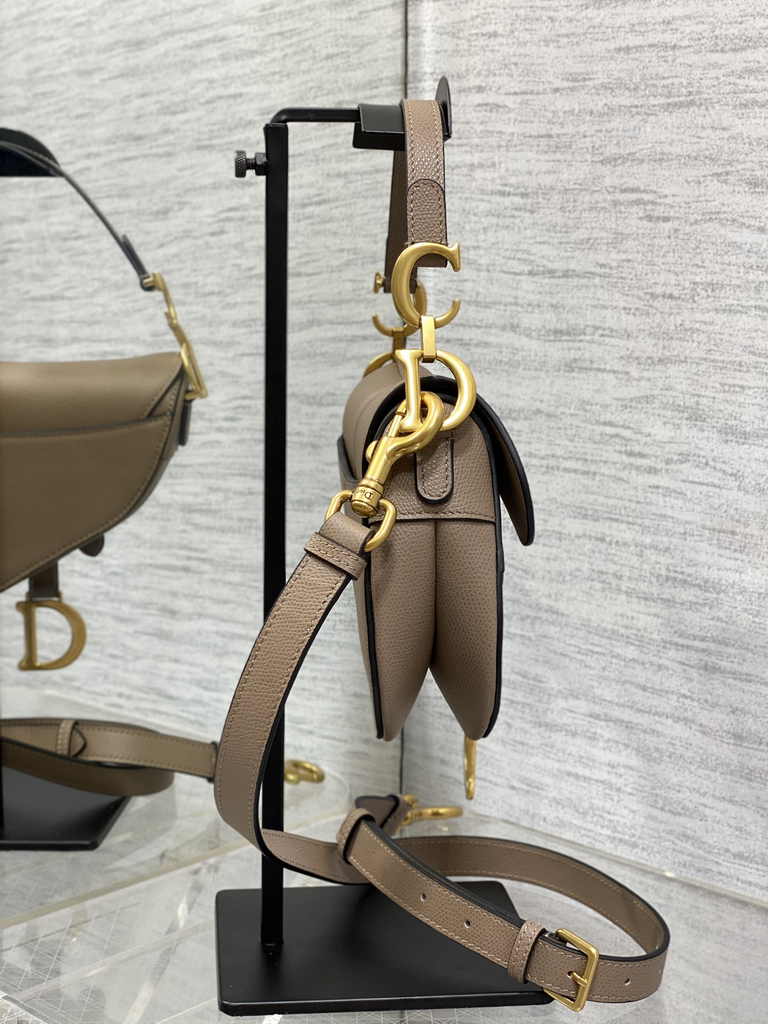 Dior Mini Saddle Bag with Strap M0456 Warm Taupe Grained Calfskin