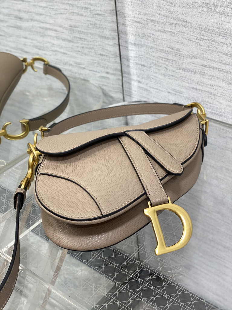 Dior Mini Saddle Bag with Strap M0456 Warm Taupe Grained Calfskin