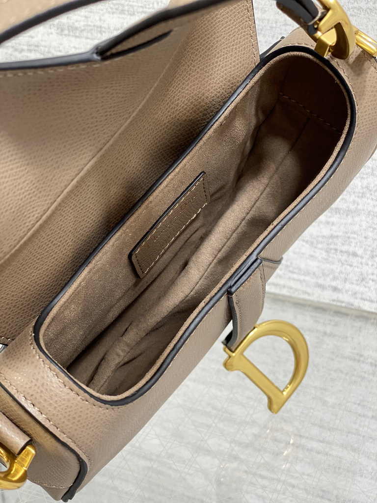 Dior Mini Saddle Bag with Strap M0456 Warm Taupe Grained Calfskin
