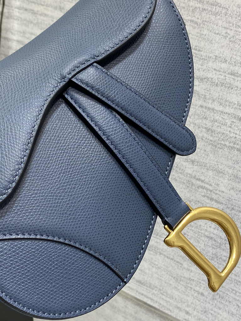 Dior Mini Saddle Bag with Strap M0456 Blue Grained Calfskin