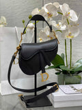 Dior Mini Saddle Bag with Strap M0456 Black Smooth Calfskin