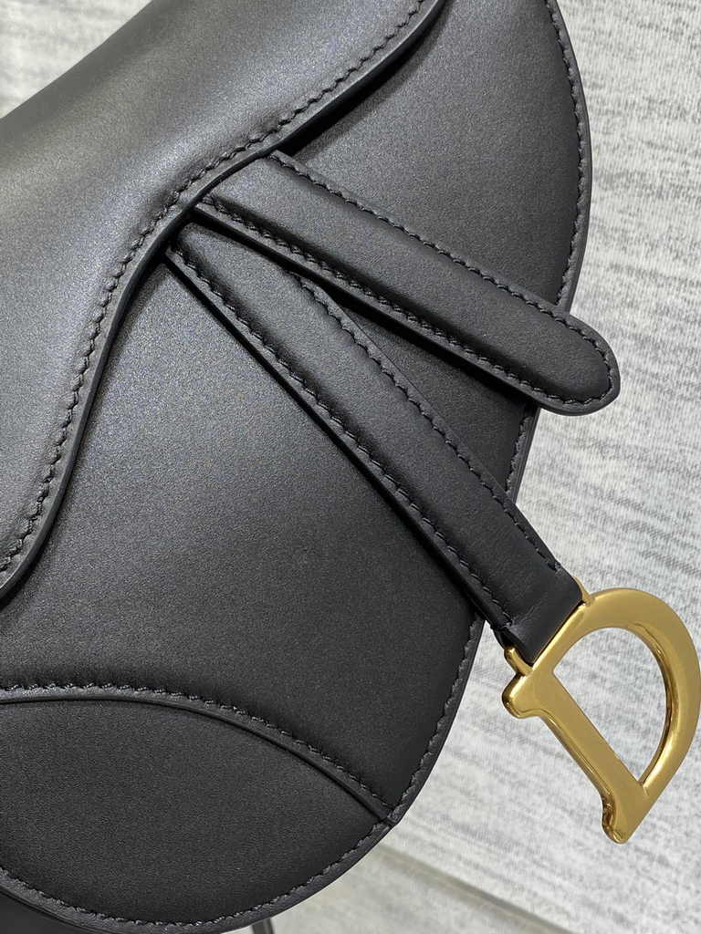 Dior Mini Saddle Bag with Strap M0456 Black Smooth Calfskin